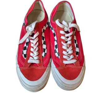 Vans Mens Off The Wall Red Suede Checkered Sneakers Size 9.5